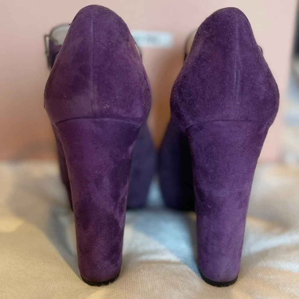 Miu Miu Purple Suede Mary Jane Heels Sz 37.5 - Picture 4 of 7